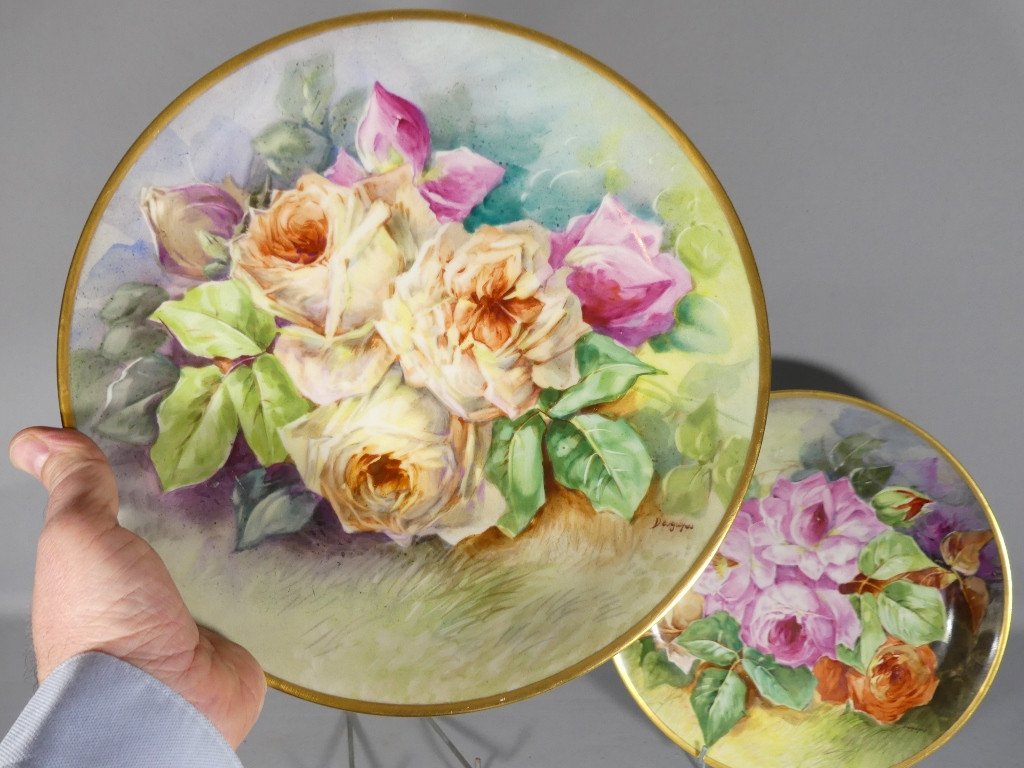 Les Roses, Paire De Plats Décoratifs En Porcelaine De Limoges Par Desgropes-photo-5