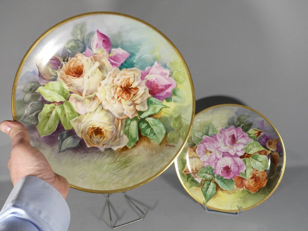 Les Roses, Paire De Plats Décoratifs En Porcelaine De Limoges Par Desgropes-photo-6