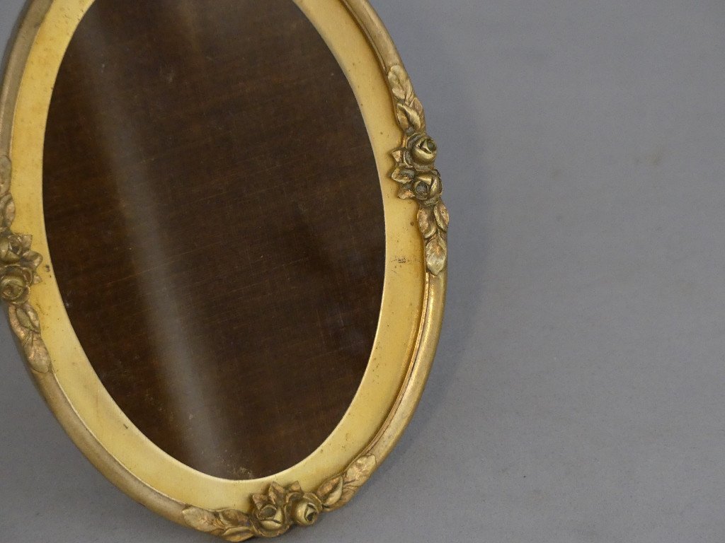 Oval Brass Photo Frame, Flower Decor, 1925s-photo-2