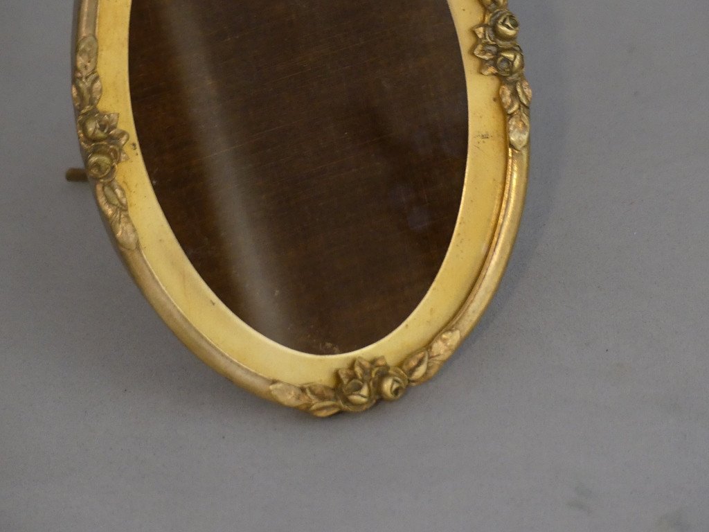 Oval Brass Photo Frame, Flower Decor, 1925s-photo-3