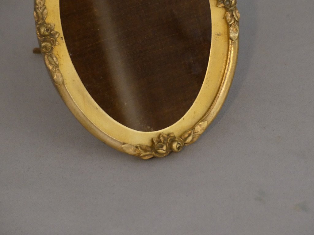 Oval Brass Photo Frame, Flower Decor, 1925s-photo-4