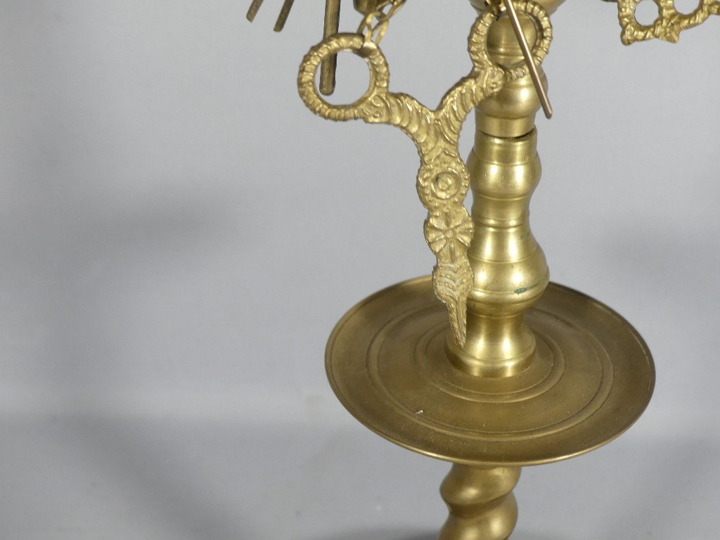 Lampe Florentine En Laiton De Type Judaïque, époque XX ème-photo-7