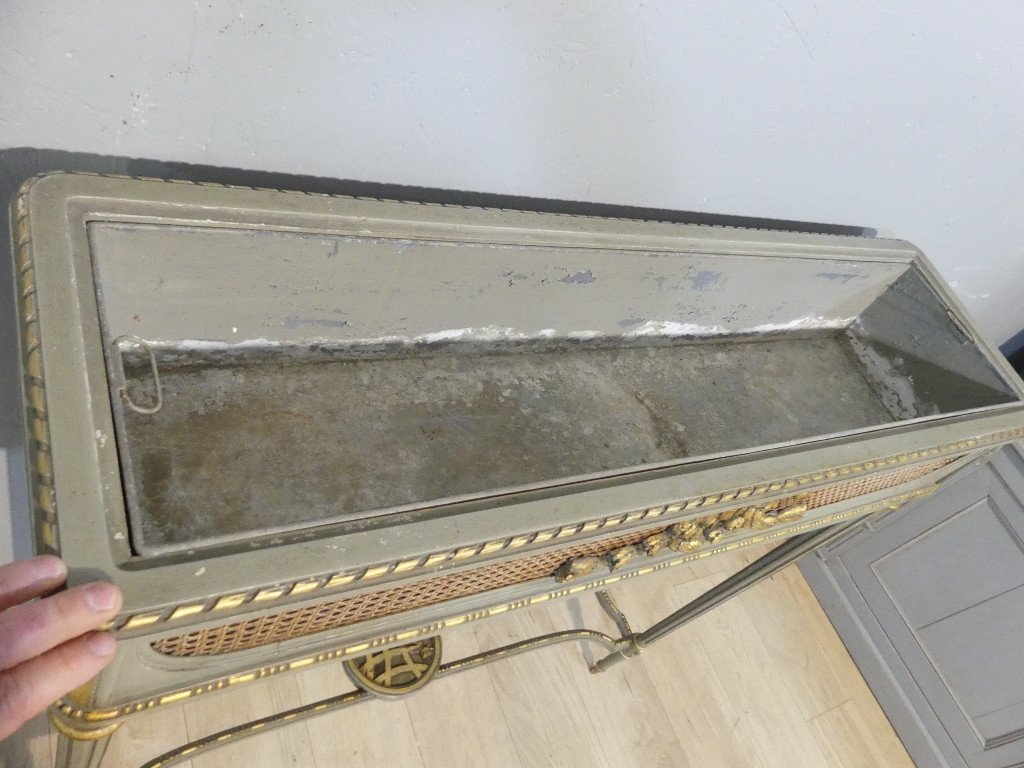 Large Louis XVI Style Console Planter In Trianon Grey And Gilded Painted Wood, 1900-photo-4