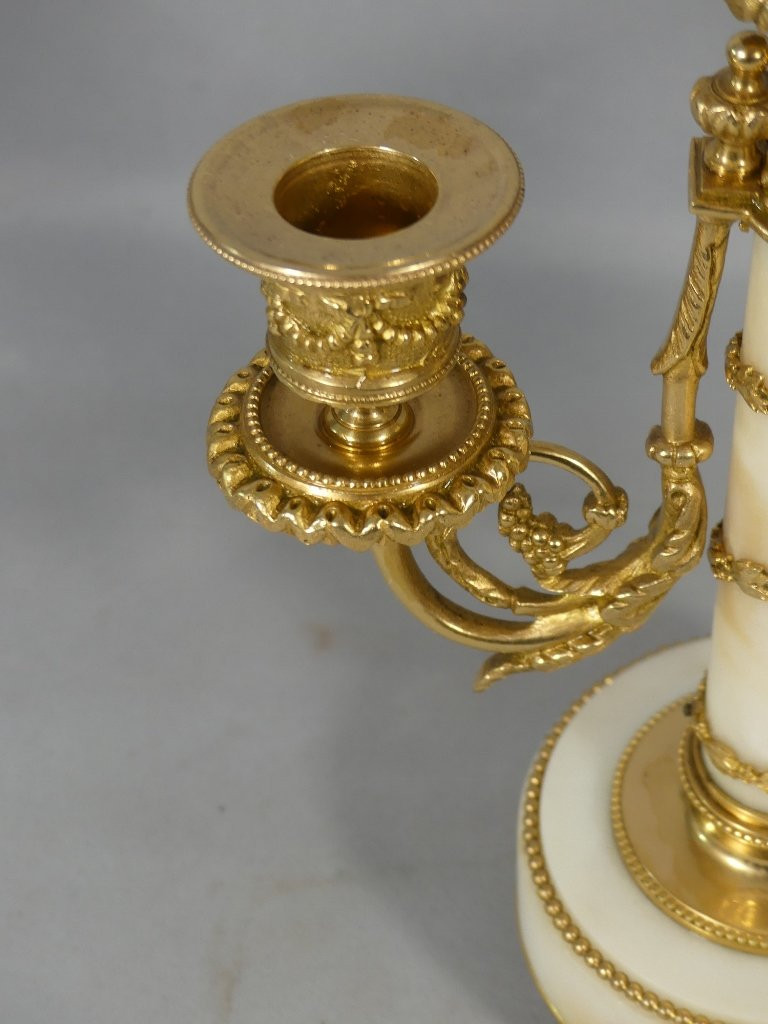 Pair Of Louis XVI Style Chadeliers In White Marble And Gilt Bronze, Late 19th Century-photo-3