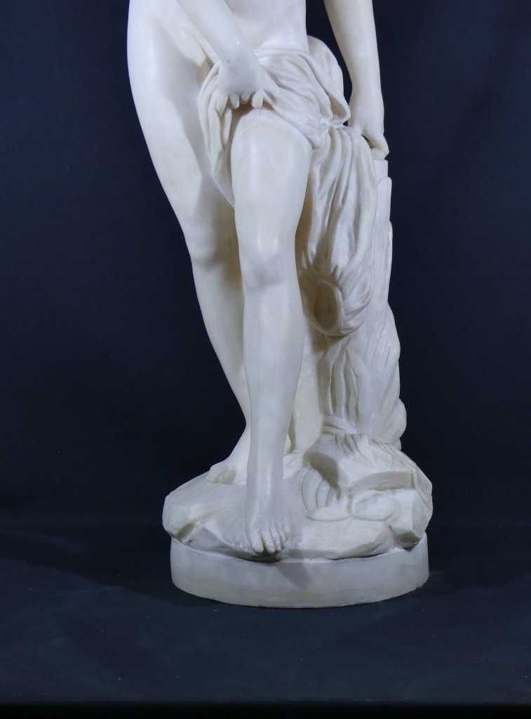 85 Cm, The Bather After Falconet, Large Sculpture Statue In Alabaster Late 19th Century-photo-4