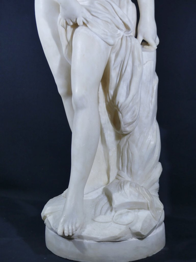 85 Cm, The Bather After Falconet, Large Sculpture Statue In Alabaster Late 19th Century-photo-1