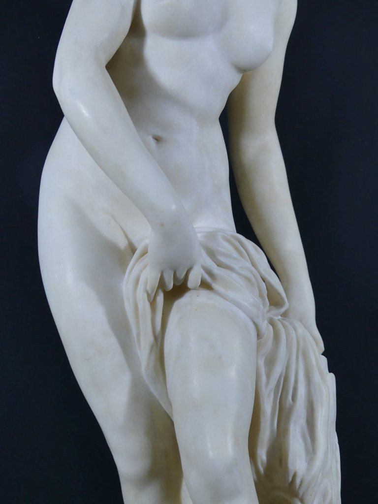 85 Cm, The Bather After Falconet, Large Sculpture Statue In Alabaster Late 19th Century-photo-3