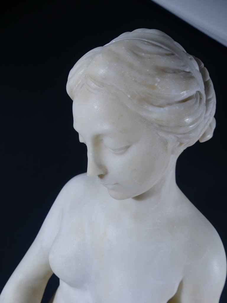 85 Cm, The Bather After Falconet, Large Sculpture Statue In Alabaster Late 19th Century-photo-6