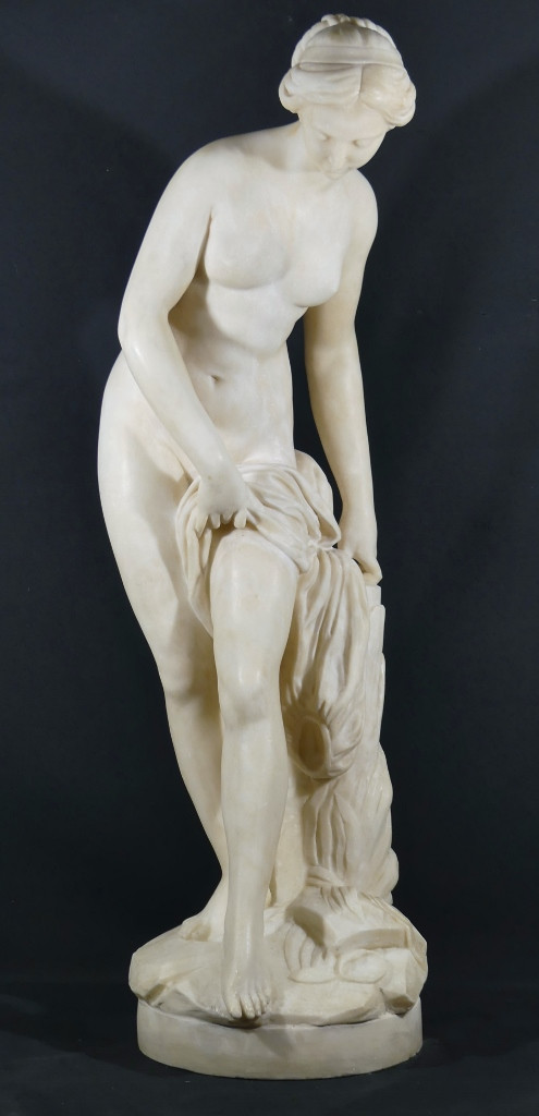 85 Cm, The Bather After Falconet, Large Sculpture Statue In Alabaster Late 19th Century