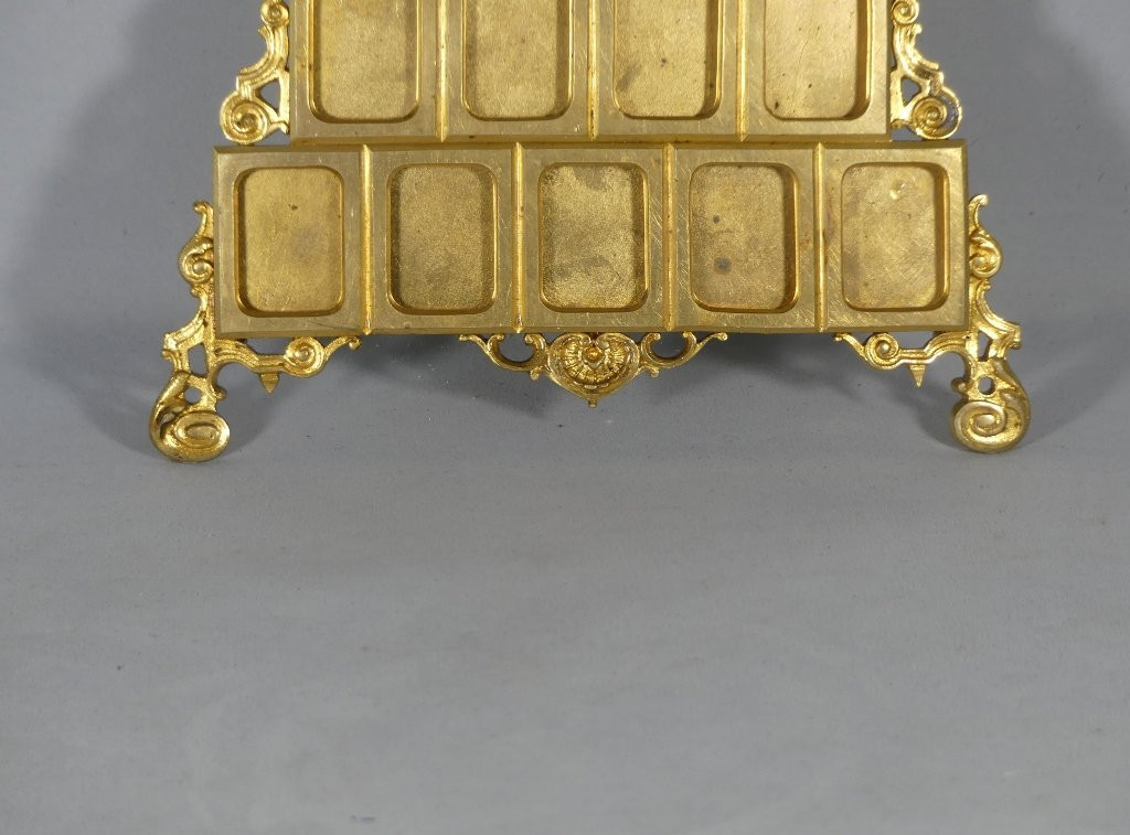 Family Photo Frame, Gilt Bronze Portraits, Pyramid Shape, 19th Century-photo-2