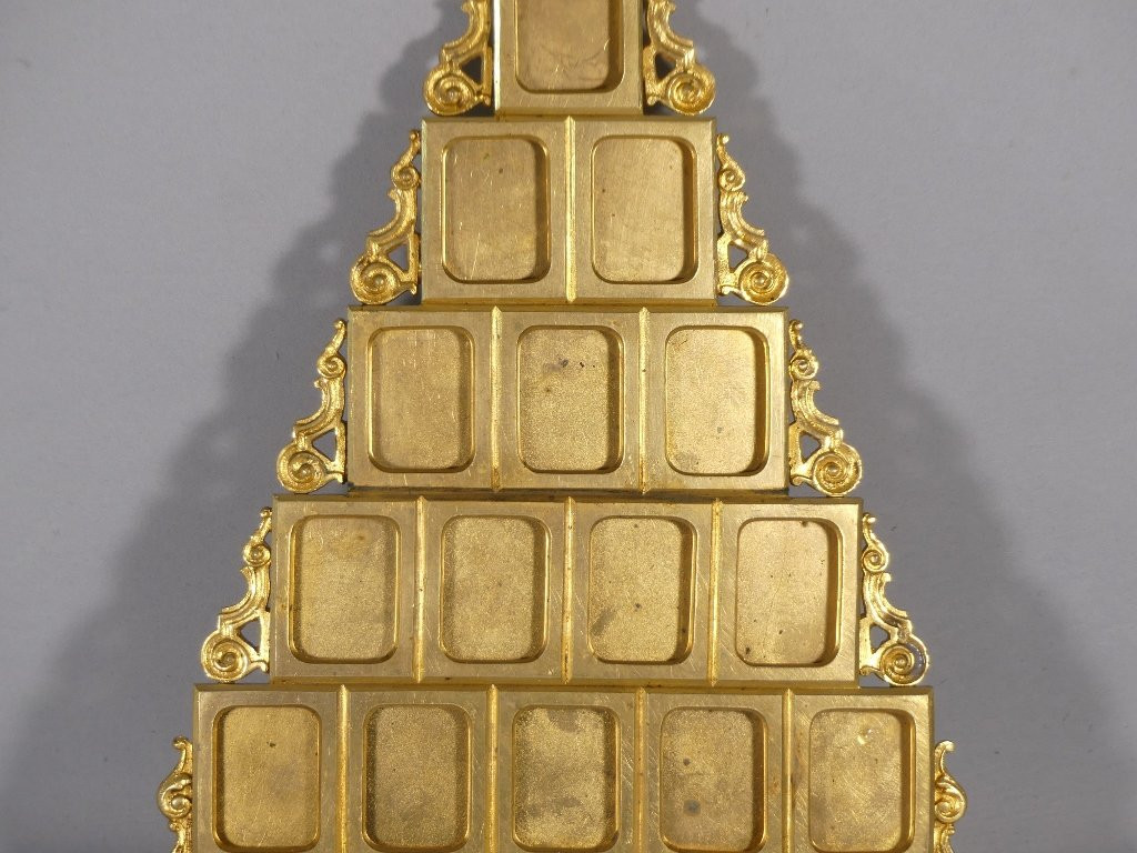 Family Photo Frame, Gilt Bronze Portraits, Pyramid Shape, 19th Century-photo-3