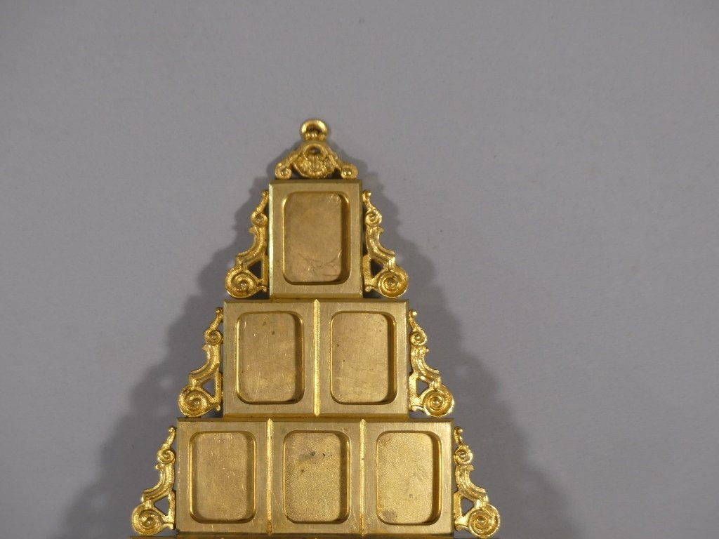 Family Photo Frame, Gilt Bronze Portraits, Pyramid Shape, 19th Century-photo-4