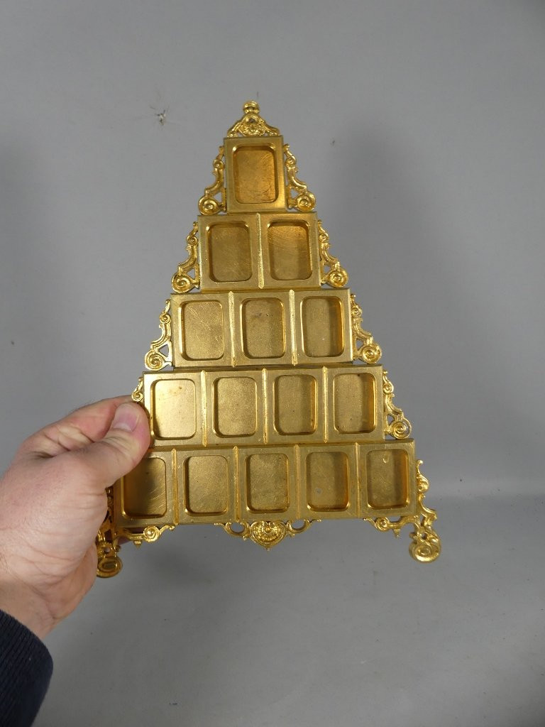 Family Photo Frame, Gilt Bronze Portraits, Pyramid Shape, 19th Century-photo-1