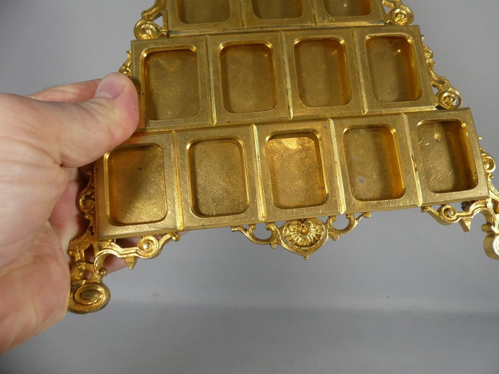 Family Photo Frame, Gilt Bronze Portraits, Pyramid Shape, 19th Century-photo-2