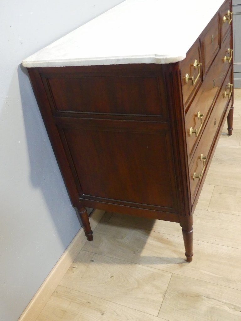 Louis XVI Chest Of Drawers In Mahogany And White Marble, 18th Century-photo-3