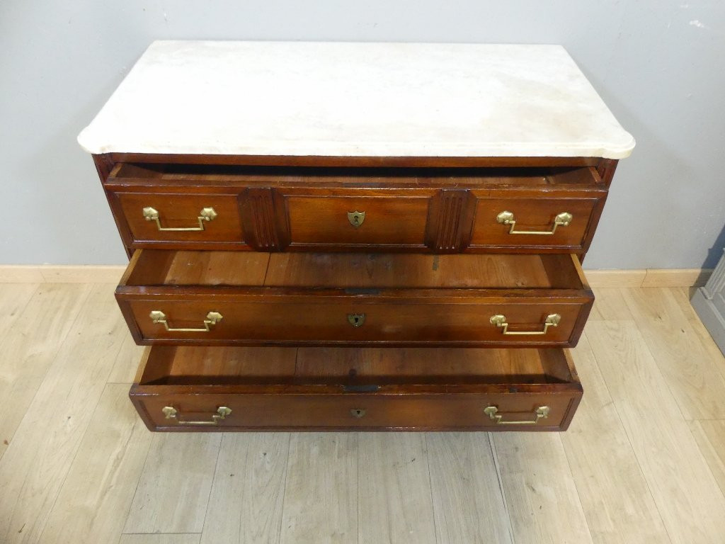 Louis XVI Chest Of Drawers In Mahogany And White Marble, 18th Century-photo-3