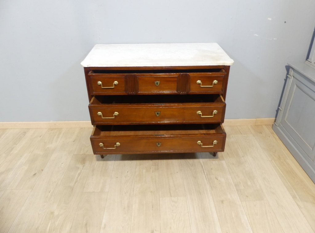 Louis XVI Chest Of Drawers In Mahogany And White Marble, 18th Century-photo-4