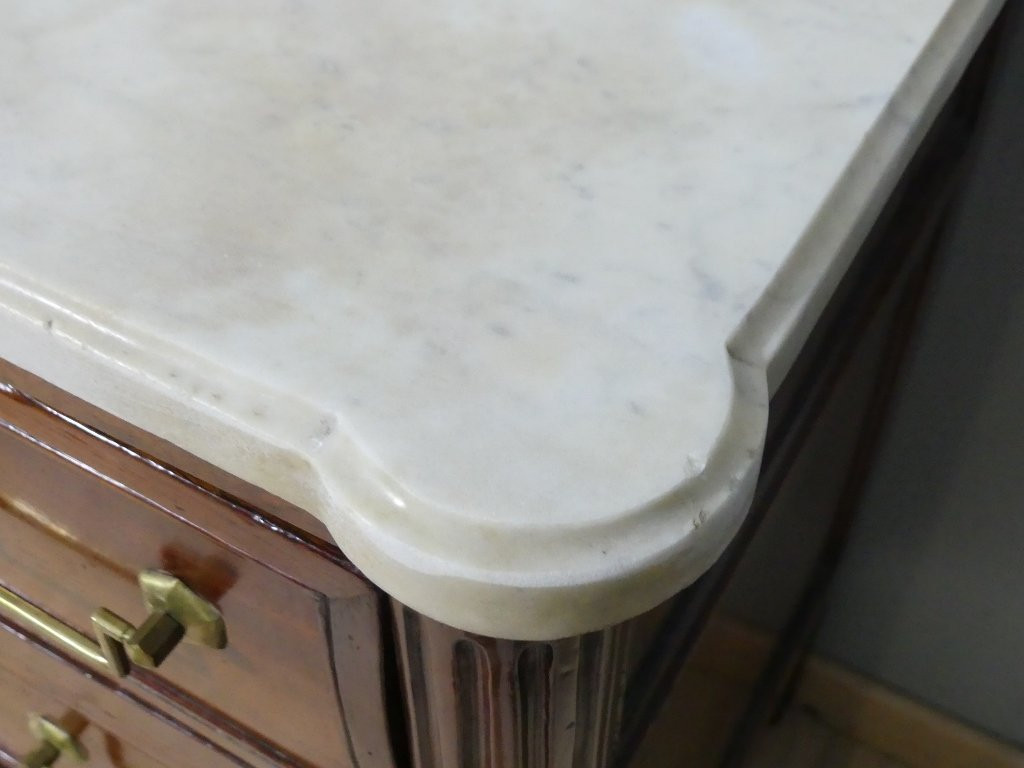 Louis XVI Chest Of Drawers In Mahogany And White Marble, 18th Century-photo-6