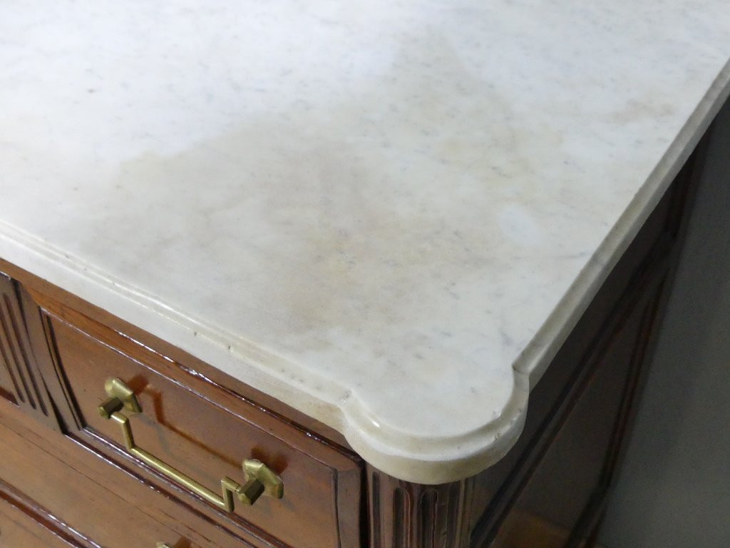 Louis XVI Chest Of Drawers In Mahogany And White Marble, 18th Century-photo-7