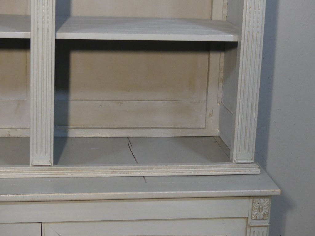 Neoclassical Style Open Bookcase In Grey Painted Wood Louis XVI Sideboard 19th Century-photo-4