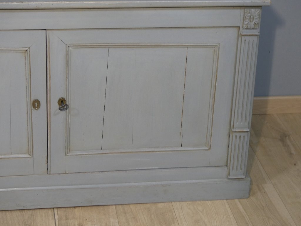 Neoclassical Style Open Bookcase In Grey Painted Wood Louis XVI Sideboard 19th Century-photo-1