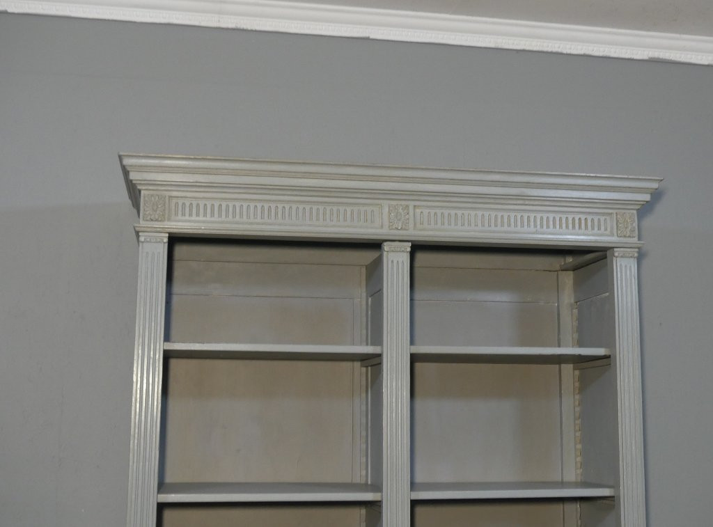 Neoclassical Style Open Bookcase In Grey Painted Wood Louis XVI Sideboard 19th Century-photo-2