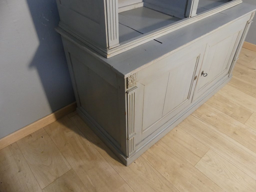 Neoclassical Style Open Bookcase In Grey Painted Wood Louis XVI Sideboard 19th Century-photo-5