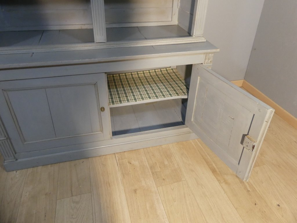 Neoclassical Style Open Bookcase In Grey Painted Wood Louis XVI Sideboard 19th Century-photo-7