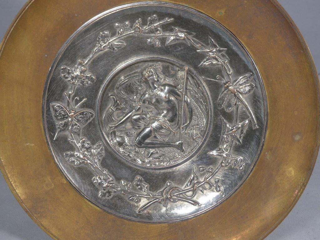 L. Oudry, Centre De Table Ou Coupe Sur Piédouche En Bronze Argenté Et Doré, Fin XIX ème -photo-2