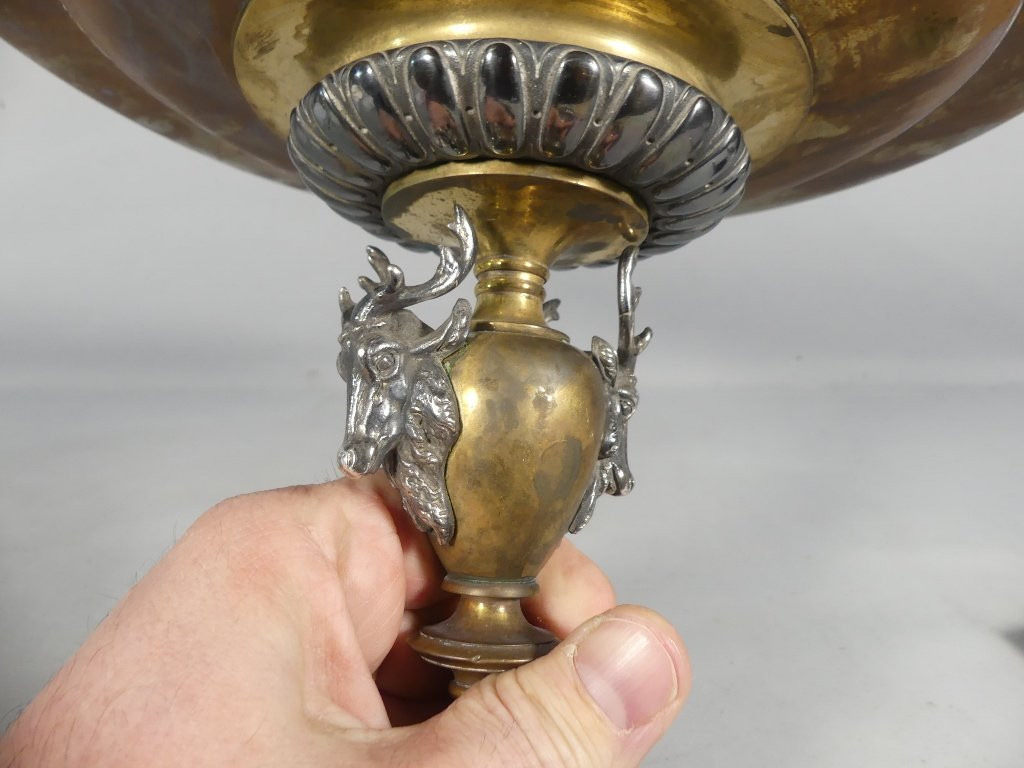 L. Oudry, Centre De Table Ou Coupe Sur Piédouche En Bronze Argenté Et Doré, Fin XIX ème -photo-6