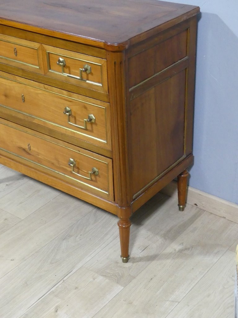 Louis XVI Style Chest Of Drawers In Cherry Wood And Brass, Early 20th Century-photo-2