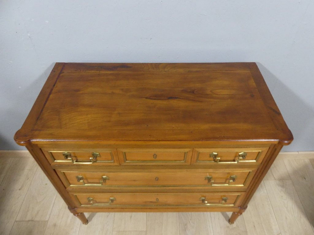 Louis XVI Style Chest Of Drawers In Cherry Wood And Brass, Early 20th Century-photo-3