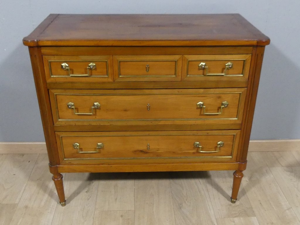 Louis XVI Style Chest Of Drawers In Cherry Wood And Brass, Early 20th Century-photo-4