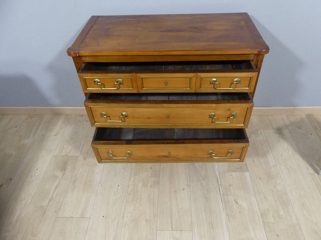 Louis XVI Style Chest Of Drawers In Cherry Wood And Brass, Early 20th Century-photo-1