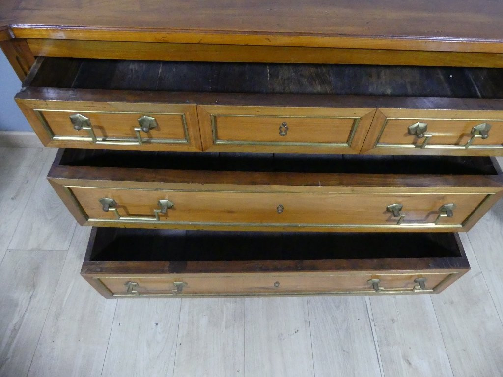 Louis XVI Style Chest Of Drawers In Cherry Wood And Brass, Early 20th Century-photo-2