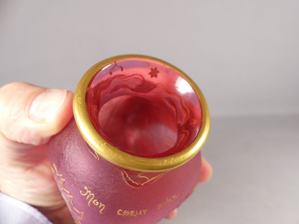 Daum Nancy, Vase Coeur De Marie En Verre "mon Coeur Avez" époque  fin XIX ème-photo-6