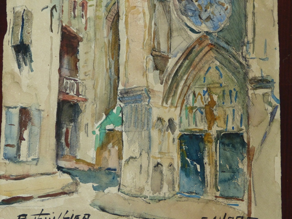 Church Of St. Urcisse In Cahors, Watercolor Signed Thuillier-photo-3