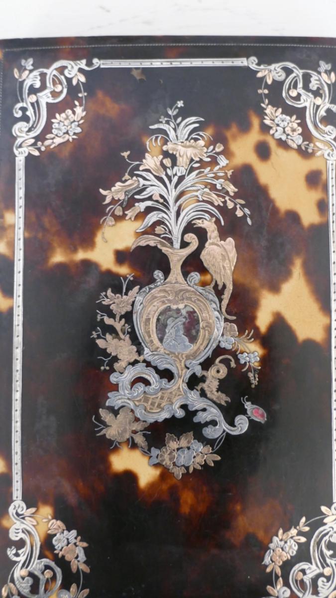 Carnet De Bal En écaille, Décor en Argent Et Or Ciselé De Fleurs, Phoenix, époque XIX ème-photo-2