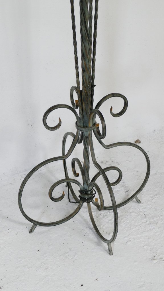 Bronze Patinated Twisted Wrought Iron Floor Lamp Foot, In The Taste Of Poillerat, 1940-photo-2