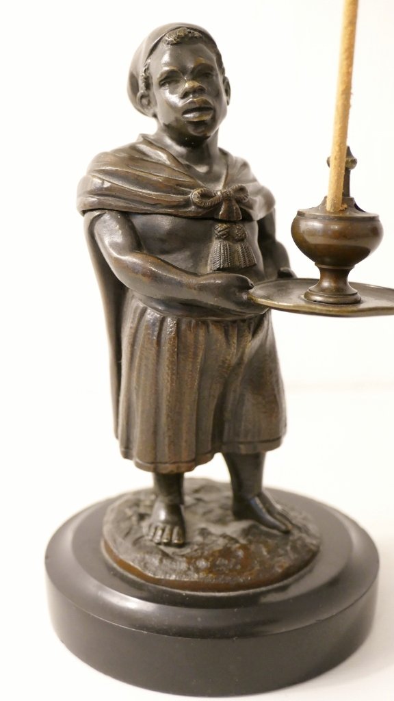 Statuette En Bronze, Porte Encens, Homme Noir, Nubien, époque XIX ème Siècle