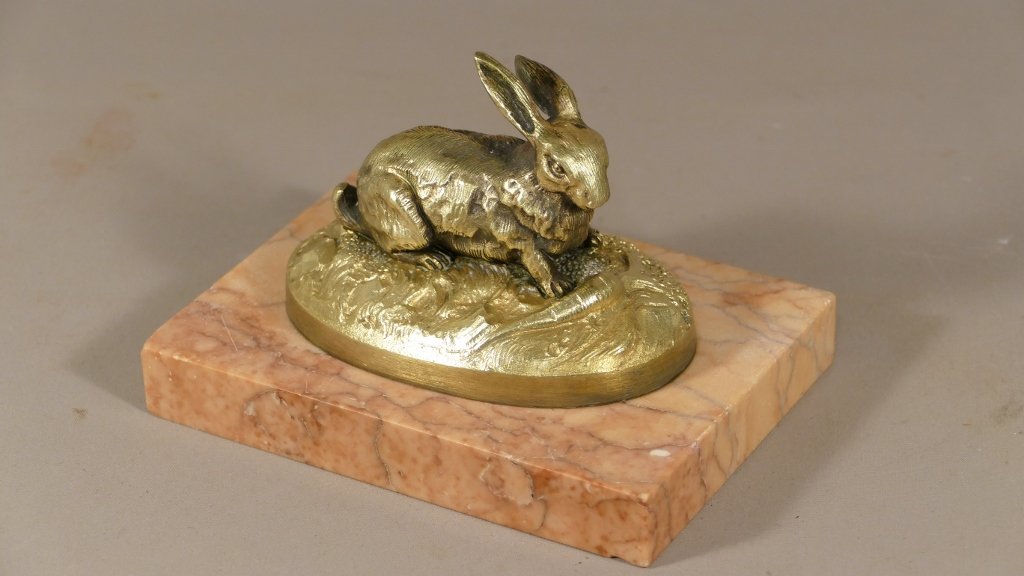 Bronze Animalier, Statuette Lapin à La Carotte Et Salade, Dans Le Goût De Mène, Barye, XIX ème