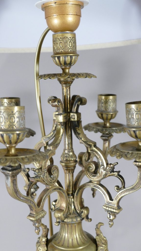 Lampe Chandelier En Bronze Doré Vernis, époque Napoléon III-photo-2