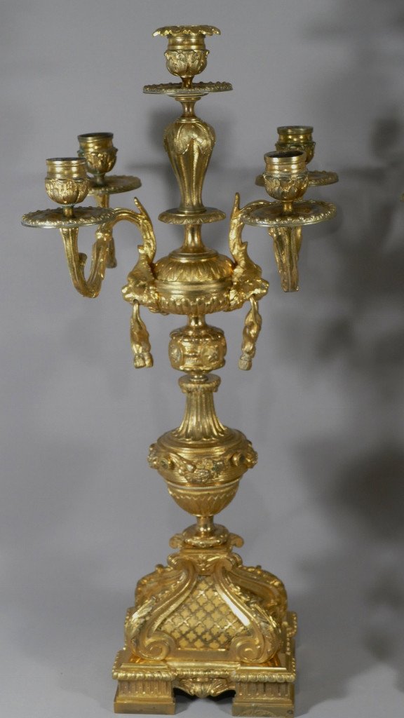 Pair Of Candelabra, Candlesticks With Lion Mufles, Louis XVI Style, Napoleon III-photo-2