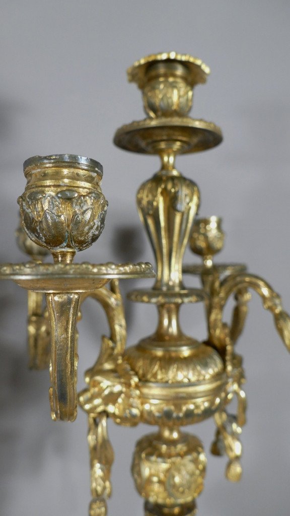 Pair Of Candelabra, Candlesticks With Lion Mufles, Louis XVI Style, Napoleon III-photo-3