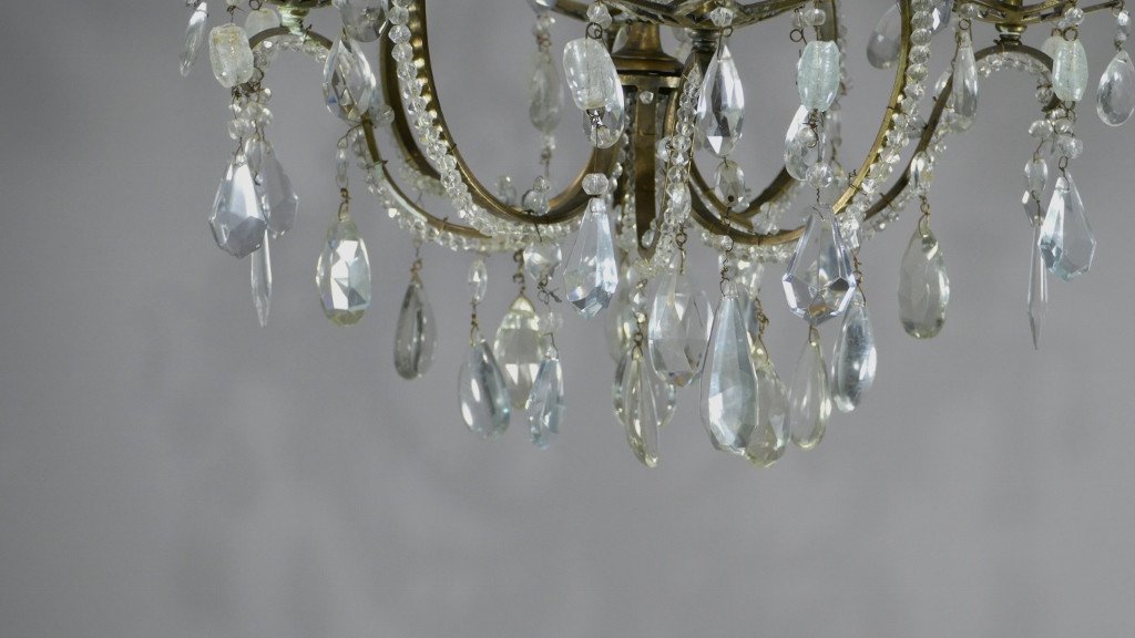 Beaded Cage Chandelier In Bronze, Crystal, In The Taste Of Baguès, XIXth Time-photo-2