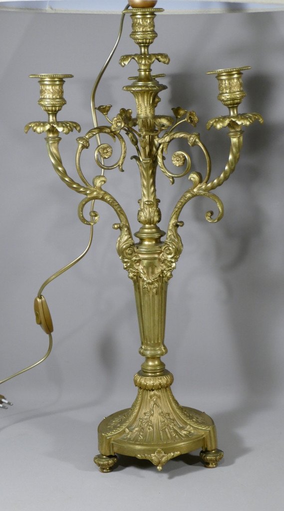 Paire De Lampes Chandeliers Style Louis XVI En Bronze Doré époque Napoléon III-photo-2