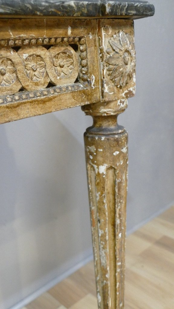 Louis XVI Console In Carved Wood, Patina Of Time And Marble, Eighteenth Time-photo-3