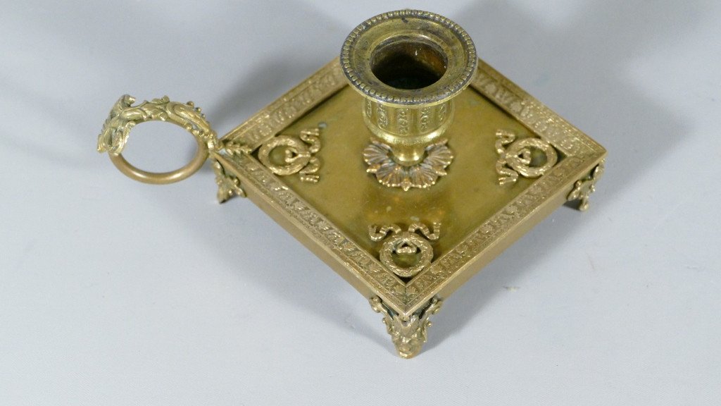 Empire Style Hand Candle Holder Late Nineteenth Century In Bronze And Brass-photo-2