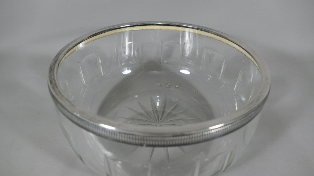 Salad Bowl Or Vegetable Cut Crystal And Sterling Silver, Early Twentieth Time-photo-3