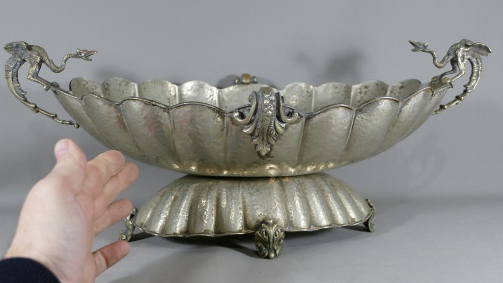 Centerpiece Or Cup With Dragons, Silver Metal Middle Twentieth-photo-2